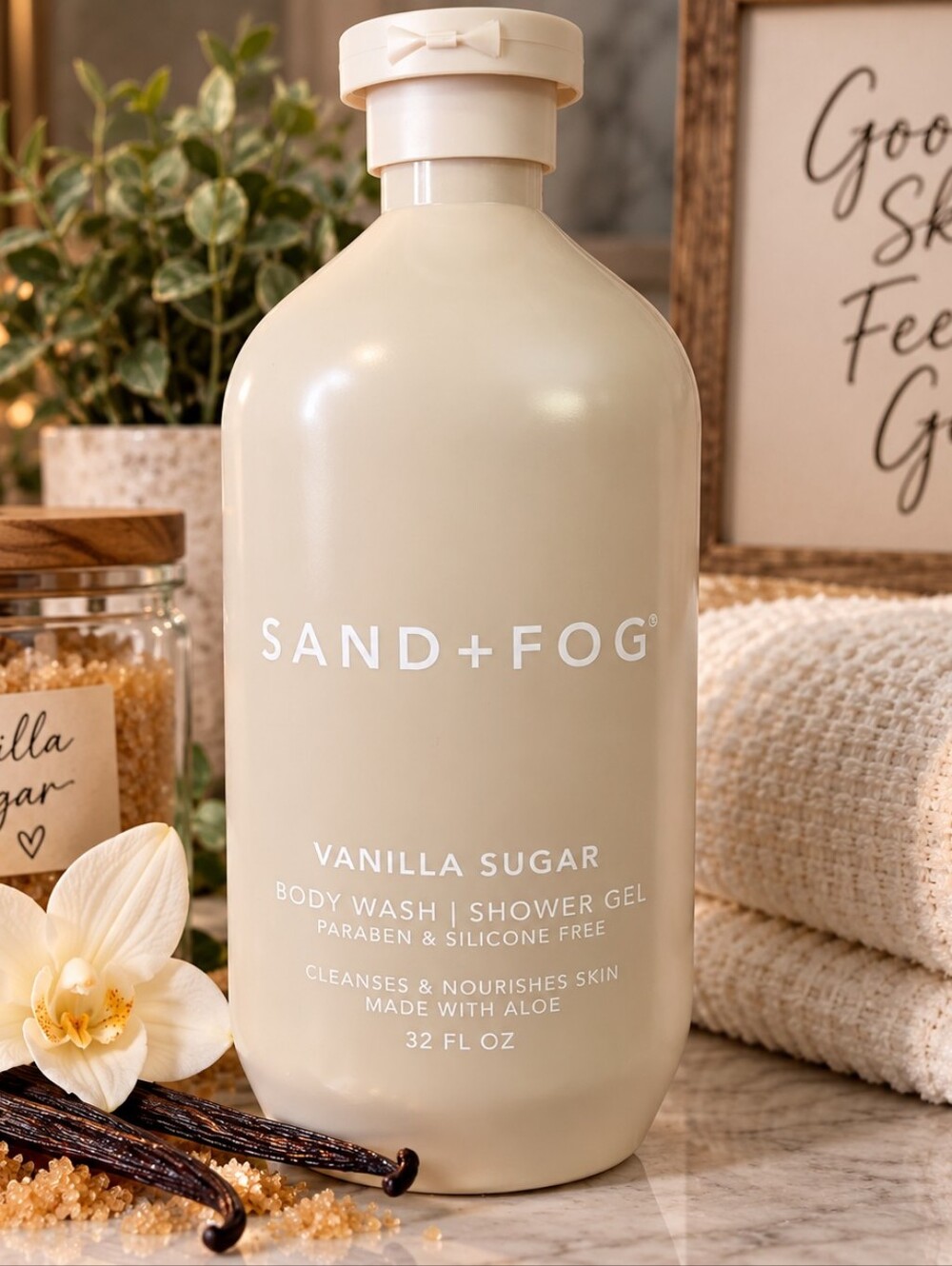 Sand + Fog Vanilla Sugar Body Wash Shower Gel 32 oz Aloe Paraben Free